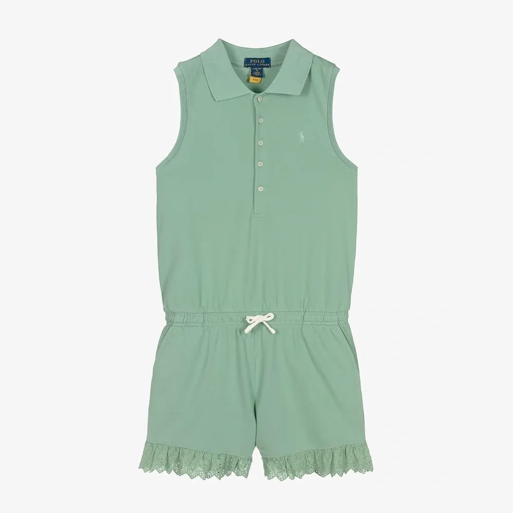 RALPH LAUREN GIRLS MINT GREEN STRETCH LACE POLO ROMPER NWT SIZE XL